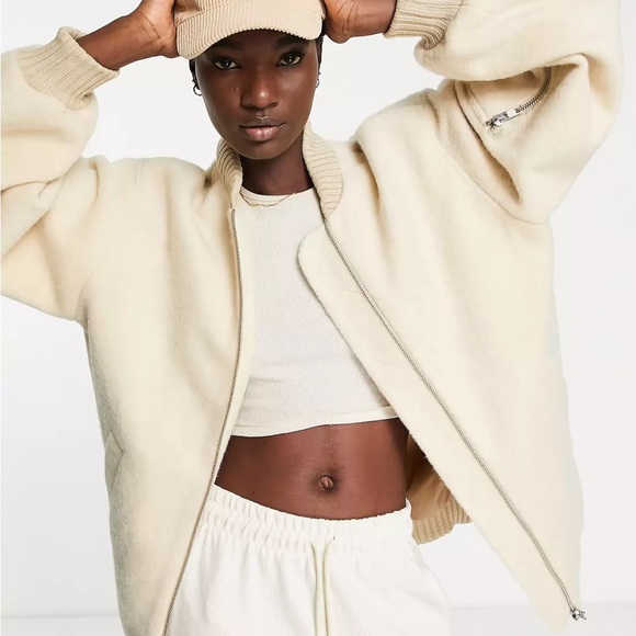 NEW ASOS Design Brushed Bomber in Stone - Picture 1 of 13